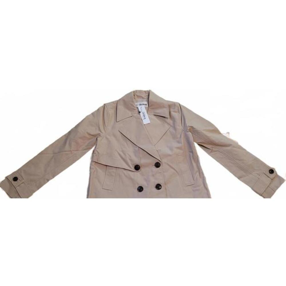 The Drop Women's Beige Mara Cropped Trench Double Breasted Khaki Coat Size XXS